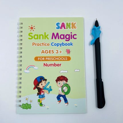 EXTROKIDS ORIGINAL Sank Magic Practice Copybook, Number Tracing Book for Preschoolers with Pen, Magic Calligraphy Copybook Set Practical Reusable Writing Tool Simple Hand Lettering (4 Books + 10 Refill) EKT2063