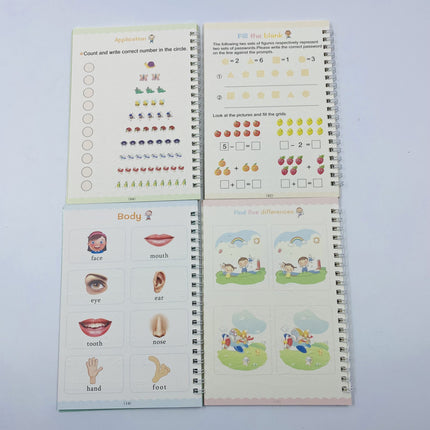 EXTROKIDS ORIGINAL Sank Magic Practice Copybook, Number Tracing Book for Preschoolers with Pen, Magic Calligraphy Copybook Set Practical Reusable Writing Tool Simple Hand Lettering (4 Books + 10 Refill) EKT2063