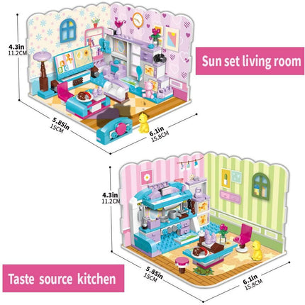 Girl's Dream Home Building Blocks Kit Educational Toy, Build Girl's Bedroom or Living Room or Kitchen, 3 Building Methods (194 Pieces) (Multicolor)
