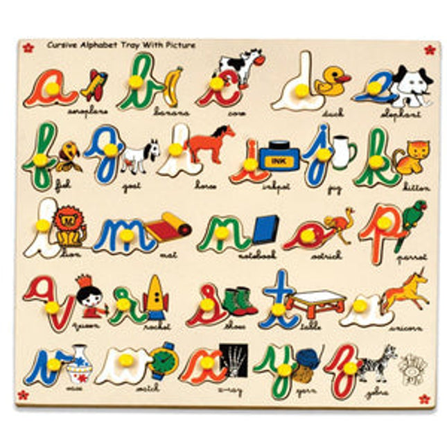 Cursive Alphabet Tray with Picture (Knobs)