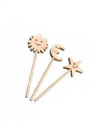 WOODEN WAND STAR-MOON-SUN