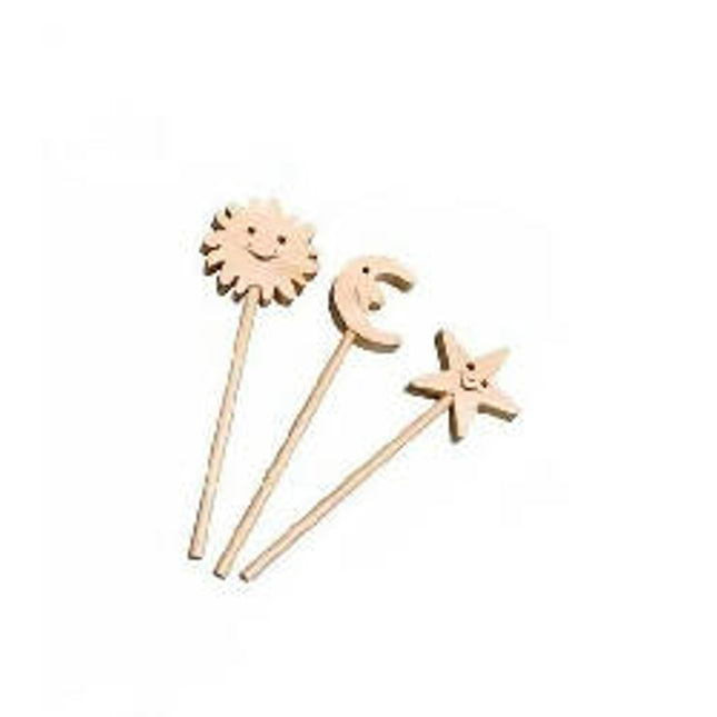 WOODEN WAND STAR-MOON-SUN