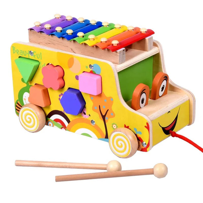 Wooden Multifunctional truck - Xylophone , Truck , Shape Sorter , Knocking toy , Color Sorter - EKT1