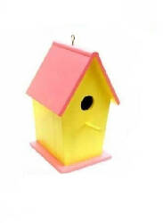 WOODEN PINK BIRD HOUSE-MEDIUM