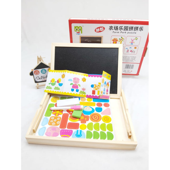Wooden 2 in 1 Magnetic Cum Writing Board Box - FARM - EKT0766