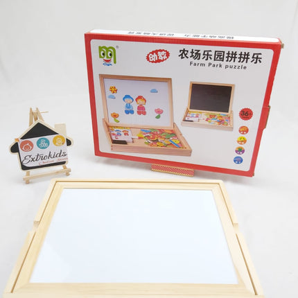 Wooden 2 in 1 Magnetic Cum Writing Board Box - FARM - EKT0766